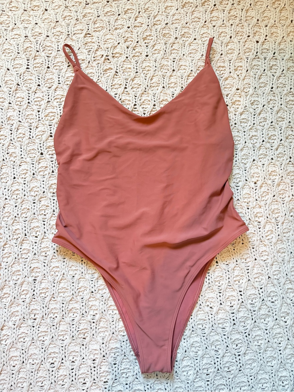 Aerie One Piece Scoop Back Swimsuit - Mauve Nude - Cut Out Sides - Size XL